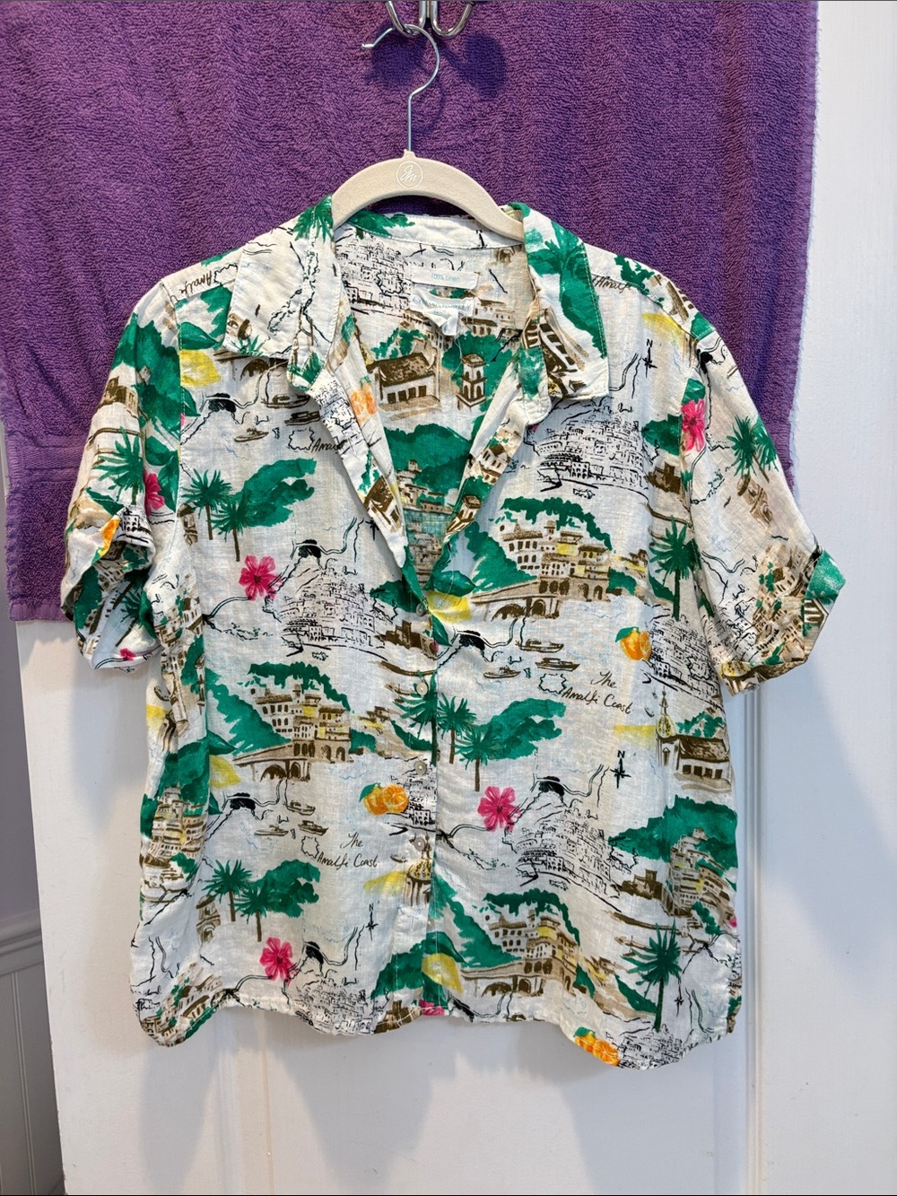 Cynthia Rowley White Tropical Print Short-Sleeve Button-Down Shirt